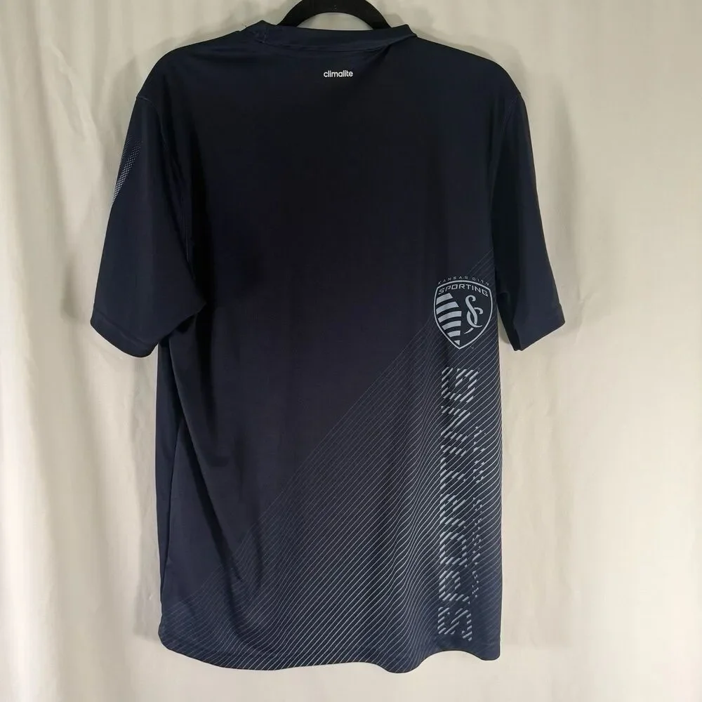 Sporting Kansas City ADIDAS Men's Medium Blue Striped Short Sleeve Crew Neck